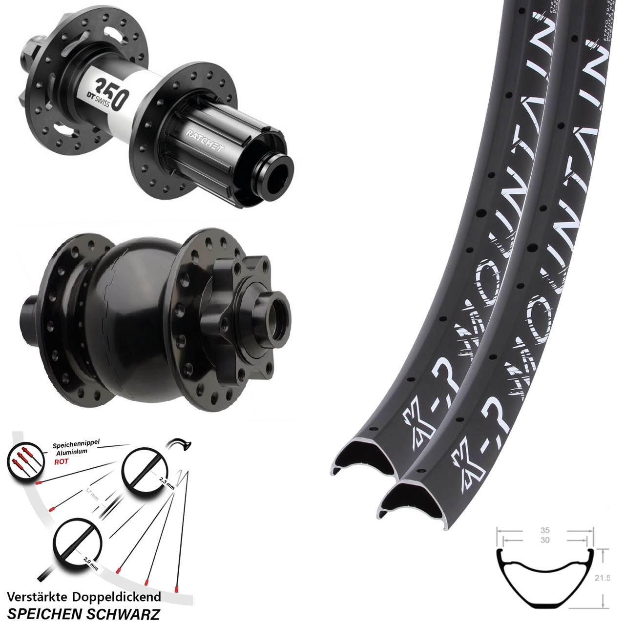 27,5 Zoll KX-R Mountain SON 28 DT Swiss 350 HG Disc Laufradsatz 15x110/148