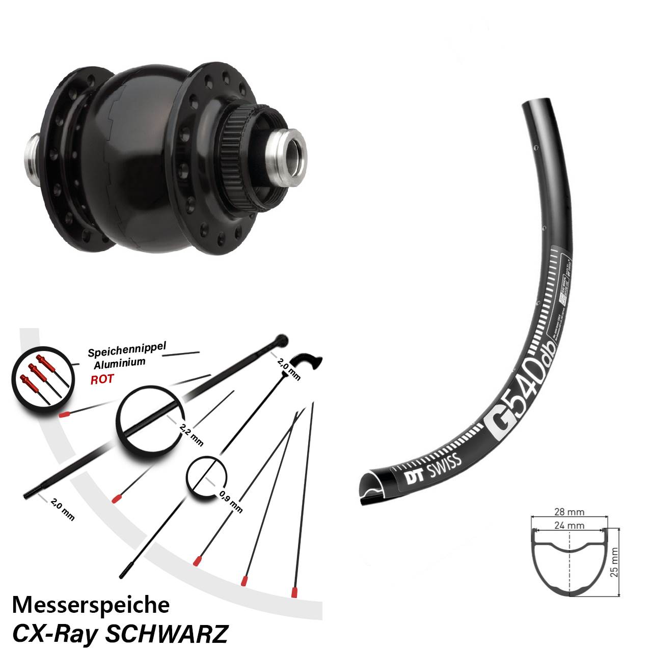 SON 28 DT Swiss G540 29 Zoll Disc Laufrad mit Nabendynamo 12x100 CX-Ray