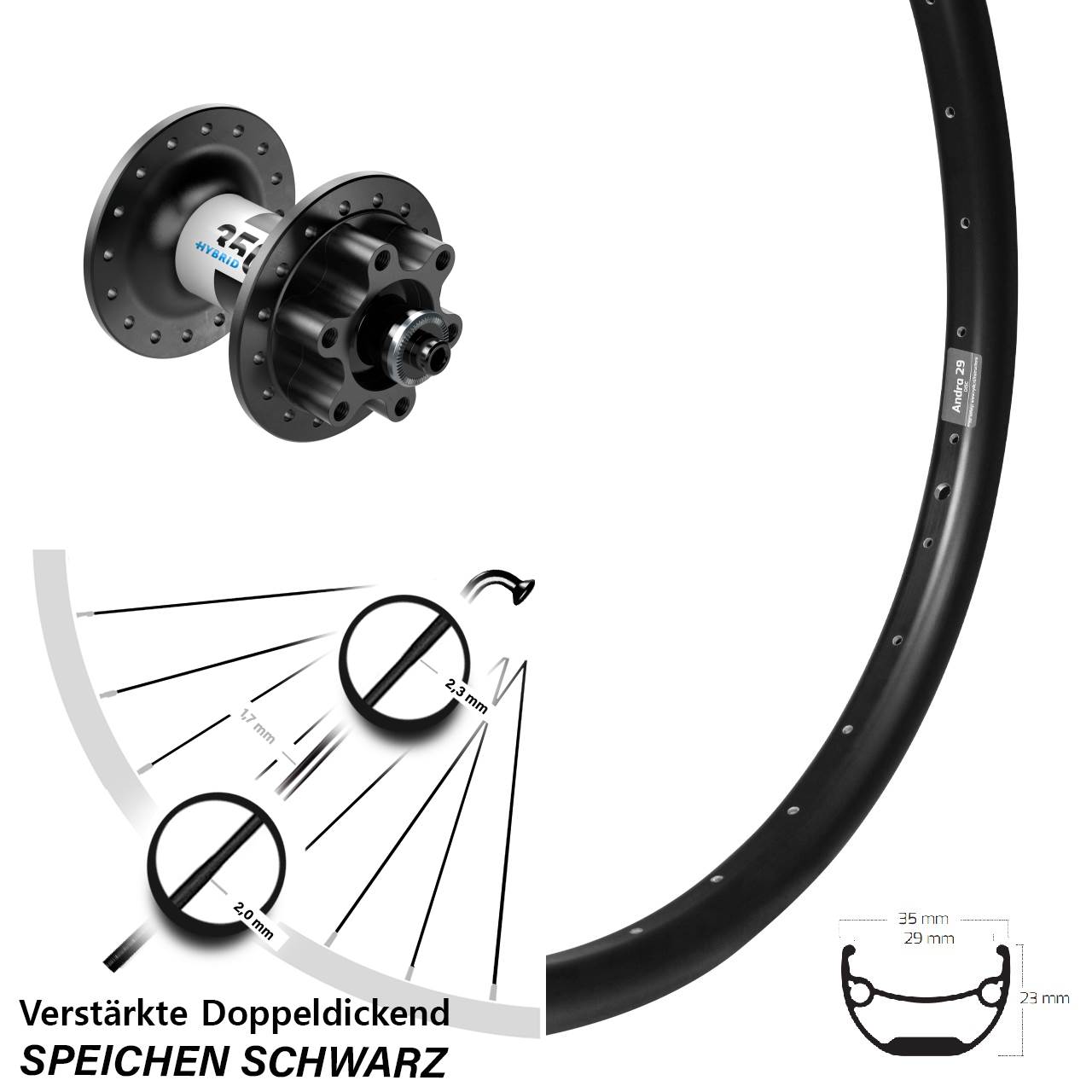 20 Zoll Ryde Andra 29 DT Swiss 350 Hybrid Vorderrad 6-Loch QR