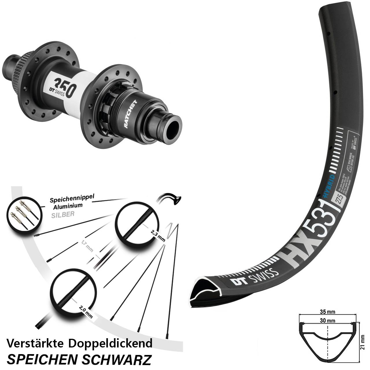 Disc Laufrad 29 Zoll DT Swiss HX531 350 SRAM XD Centerlock 11-12 fach 12x142