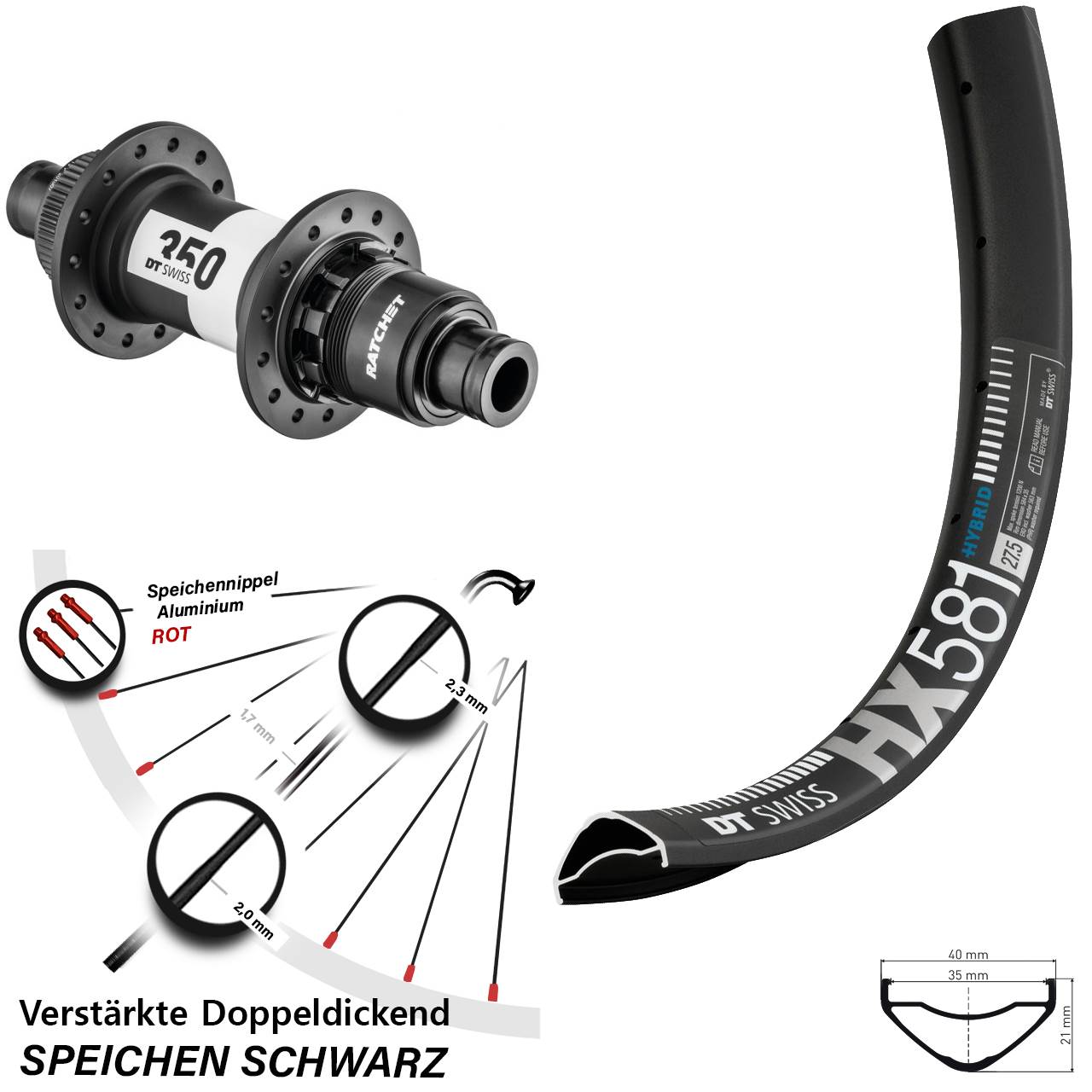 Centerlock Hinterrad 12x142 27,5 Zoll DT Swiss HX 581 350 CL SRAM XD