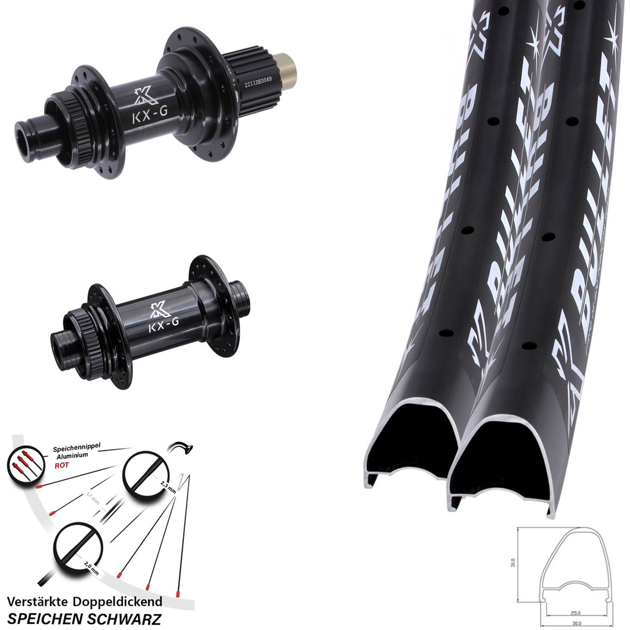 Disc Laufradsatz 28-29 Zoll KX-G Bullet OS Shimano Micro Spline 12x100/142