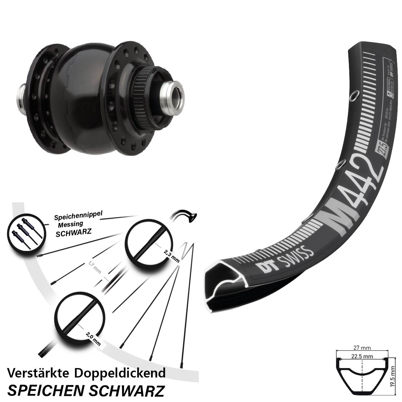 Disc Vorderrad mit Nabendynamo 12x100 28 Zoll DT Swiss M442 SONdelux