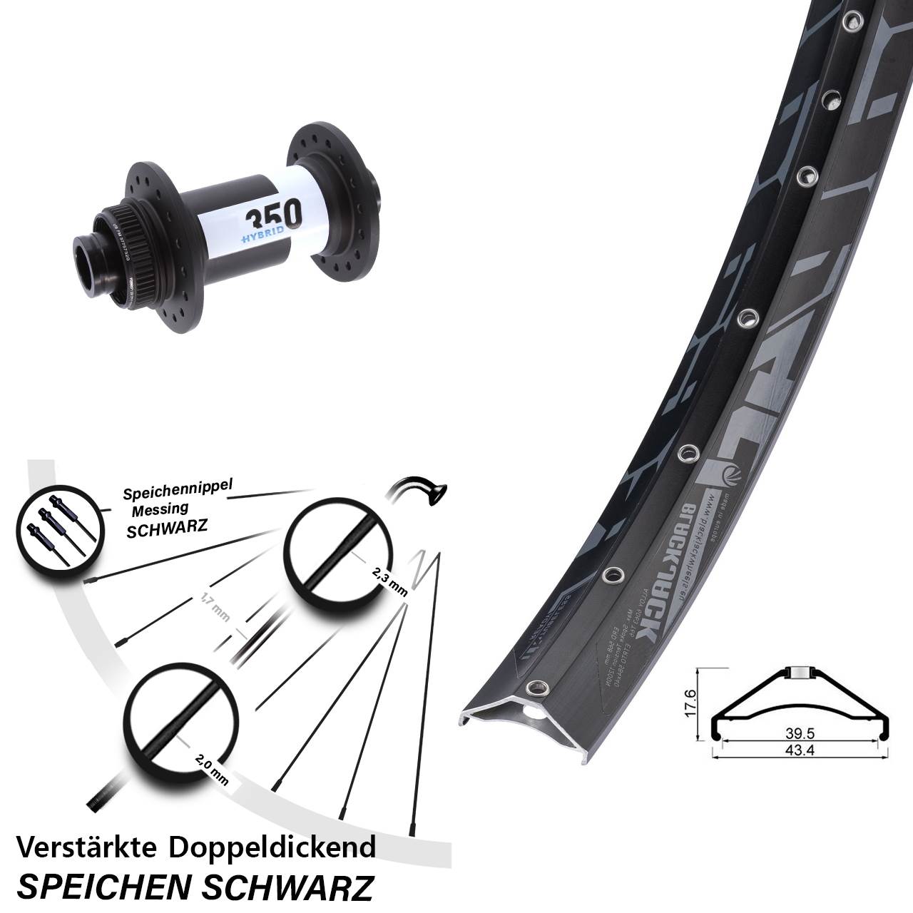 Boost Vorderrad Centerlock 15x110 27,5 Zoll Rodi Ready 40 DT Swiss 350 Hybrid