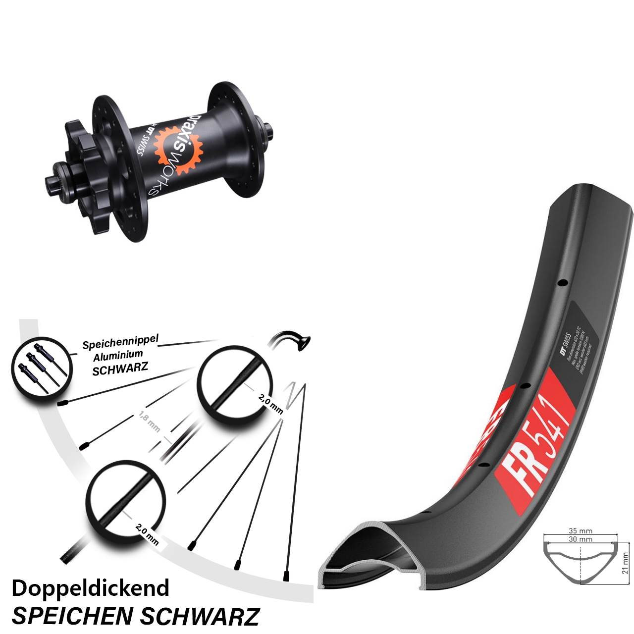 6-Loch Vorderrad für Schnellspanner 27,5 Zoll DT Swiss FR 541-350