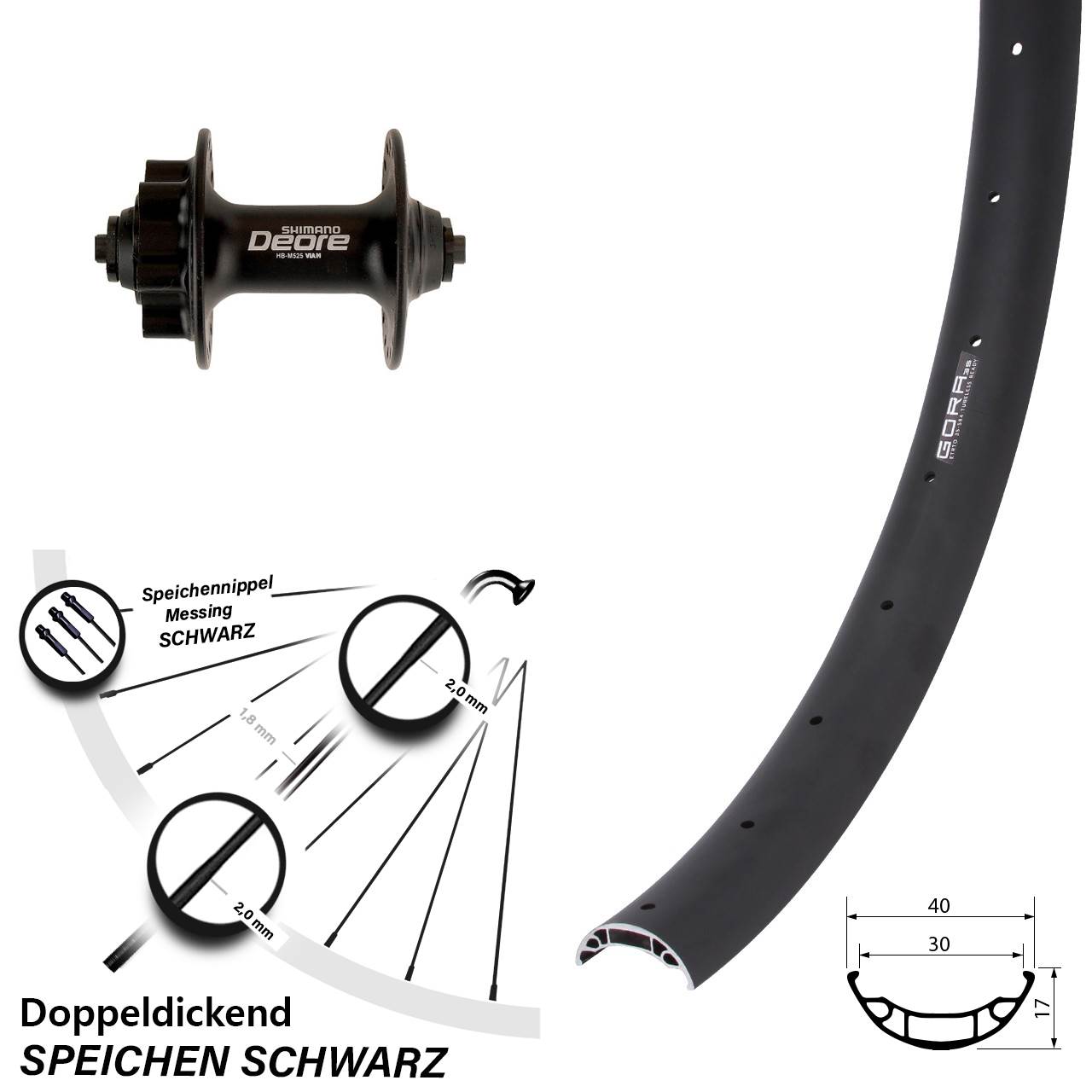 6-Loch Vorderrad 27,5 Zoll Gora 35 Shimano Deore für Schnellspanner