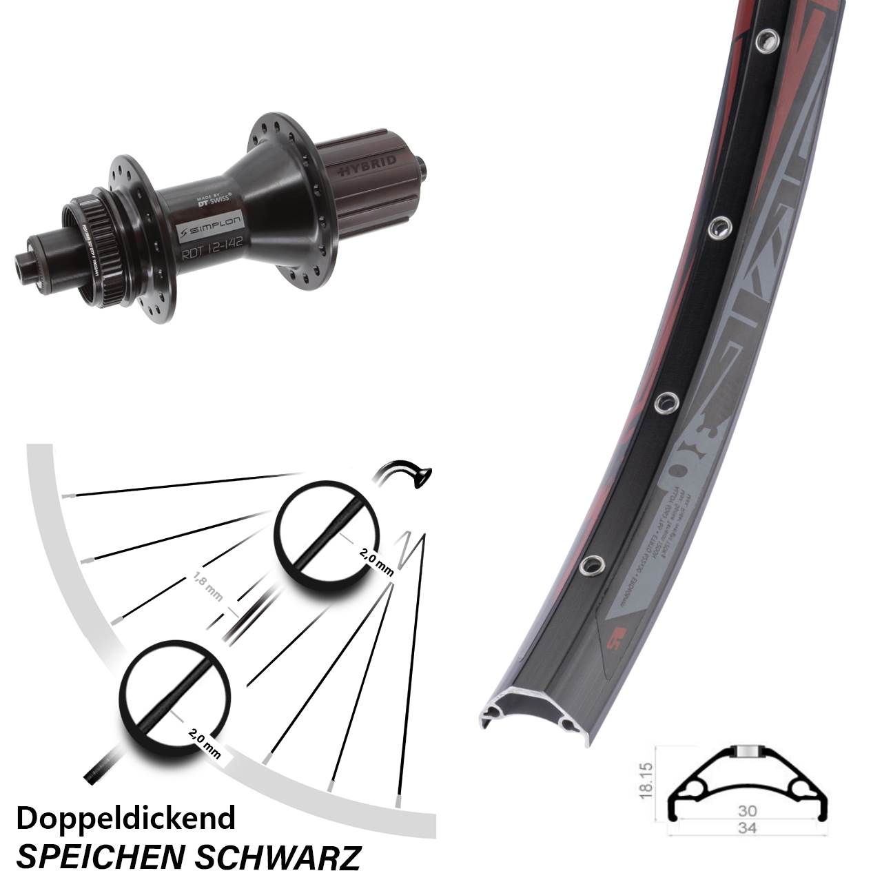 Disc Hinterrad QR 29 Zoll Rodi TRYP 30 DT Swiss 370 Hybrid 8-11 fach HG