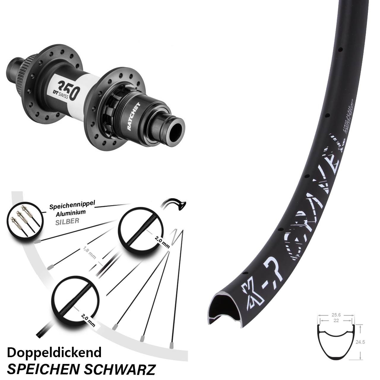 DT Swiss 350 12x142 mm KX-R Gravel Hinterrad 22-622 ETRTO Sram XDR