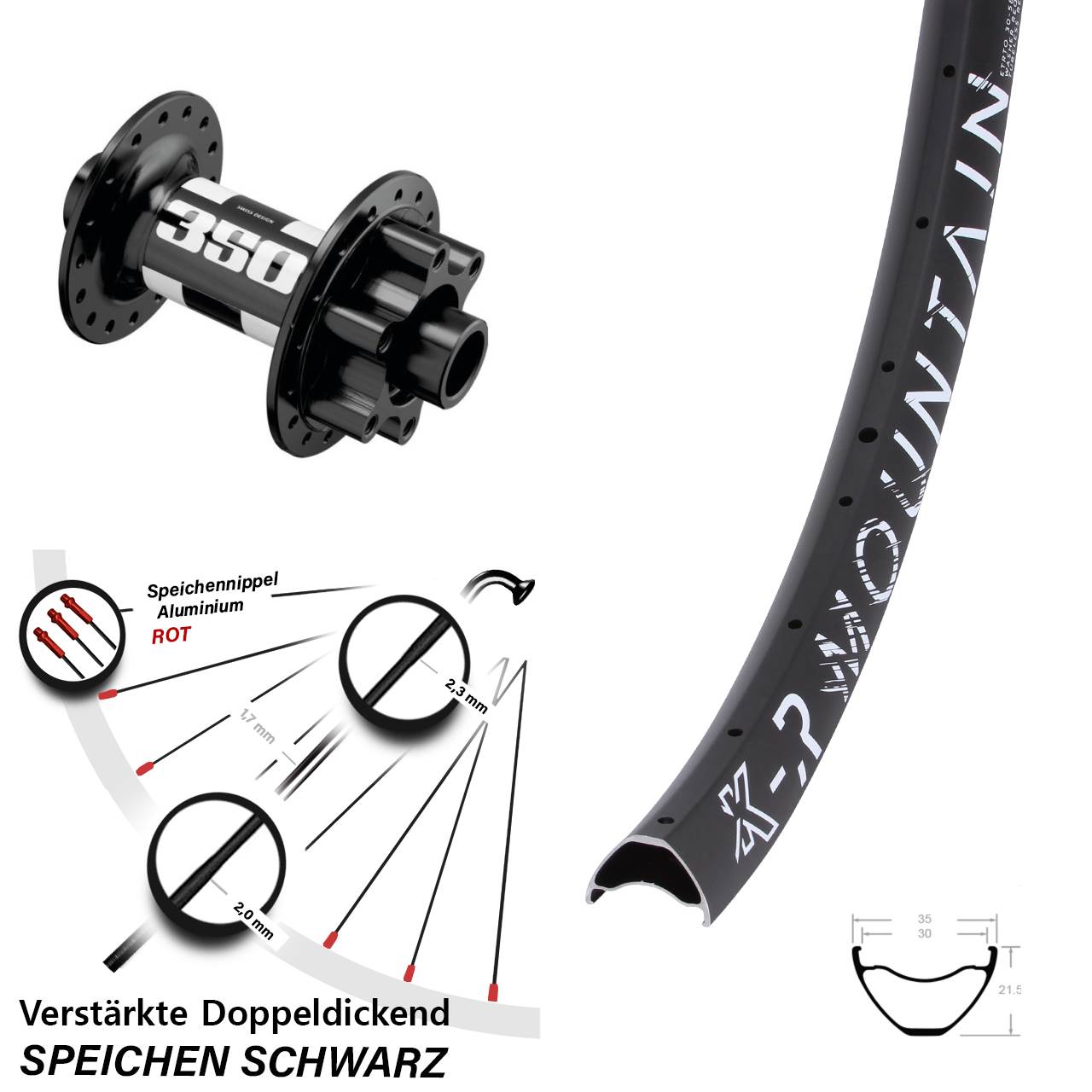 Disc Vorderrad 27,5 Zoll KX-R Mountain DT Swiss 350 15x110 Boost