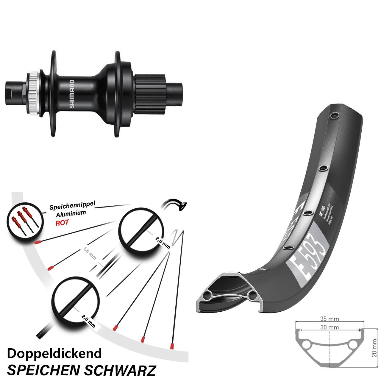 Disc Laufrad 650B DT Swiss E 593 Shimano FH-MT510 Micro Spline 12x142