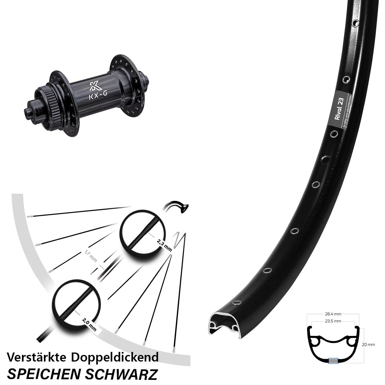 Ryde Rival 23 Vorderrad 27,5 Zoll mit KX-G Schnellspanner 5x100 Nabe