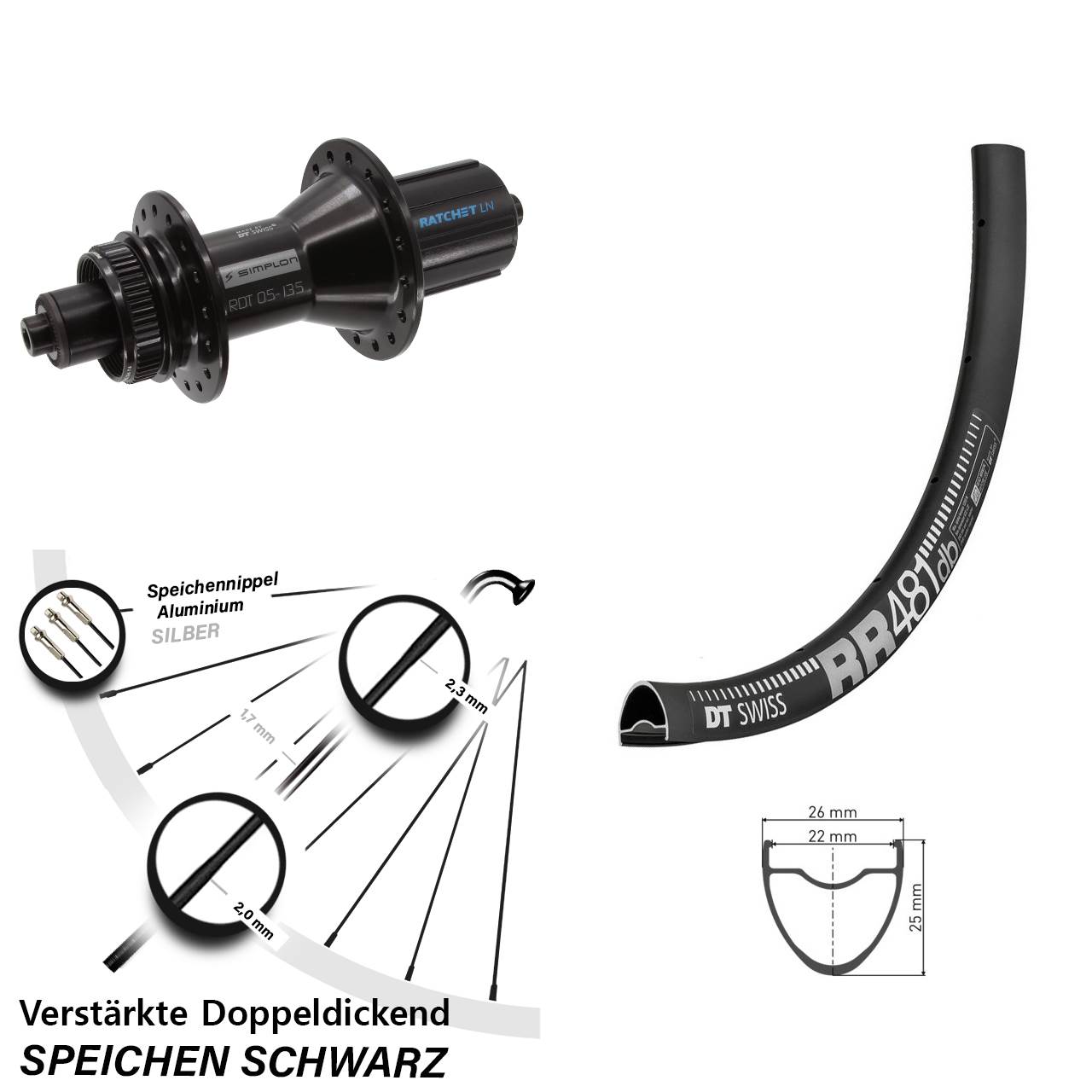 Disc Laufrad 28 Zoll DT Swiss RR 481-370 Hybrid 8-11 fach für Schnellspanner