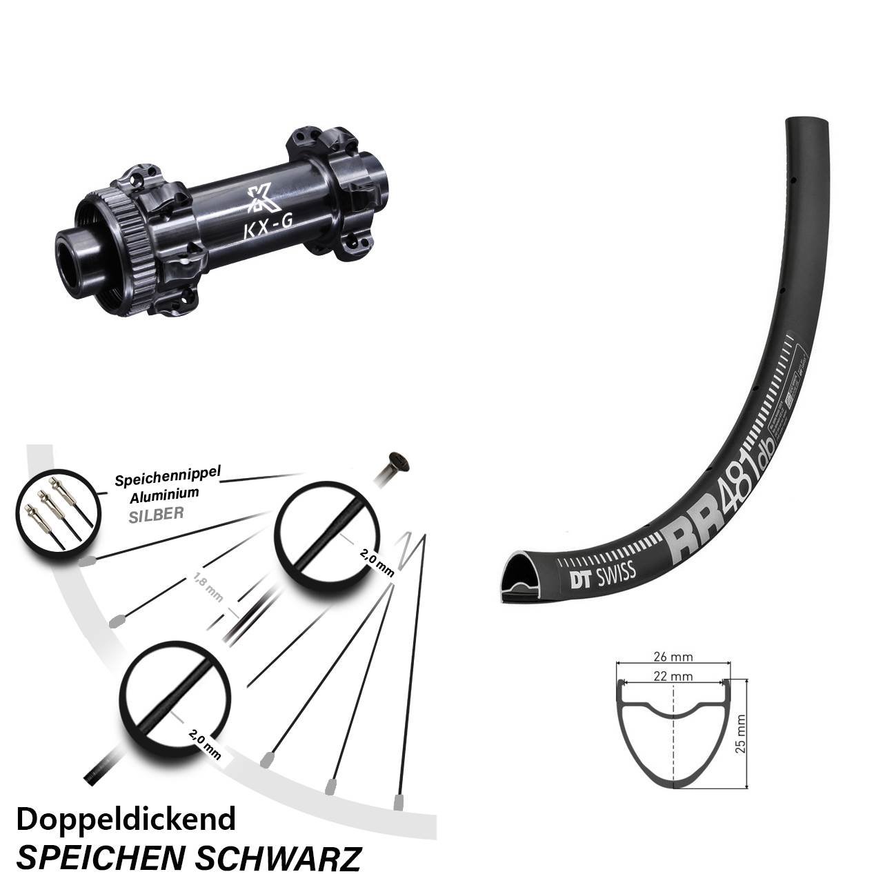 Vorderrad 28 Zoll DT Swiss RR 481 Disc KX-G Straightpull Steckachse 12x100 mm