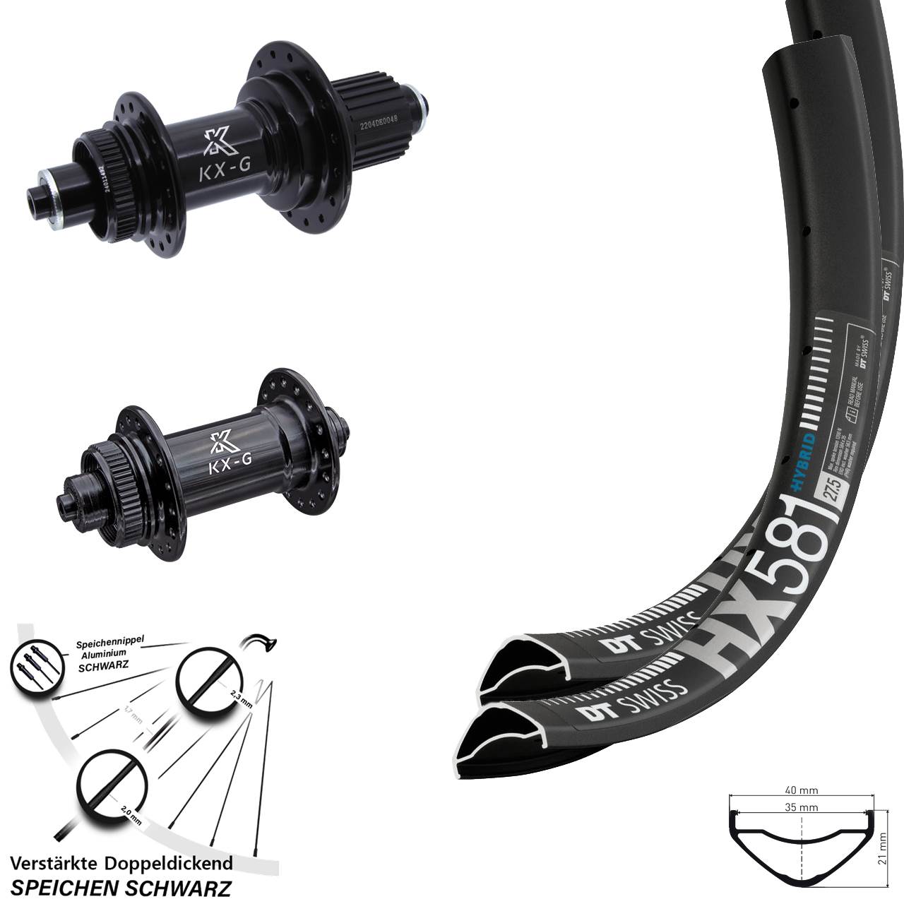 27,5 Zoll DT Swiss HX581 KX-GS verstärkt Disc Laufradsatz QR Shimano Micro Spline