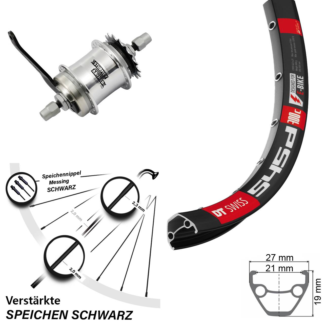 Hinterrad 26 Zoll DT Swiss 545D Disc Sturmey Archer S1C 1-Gang Rücktritt