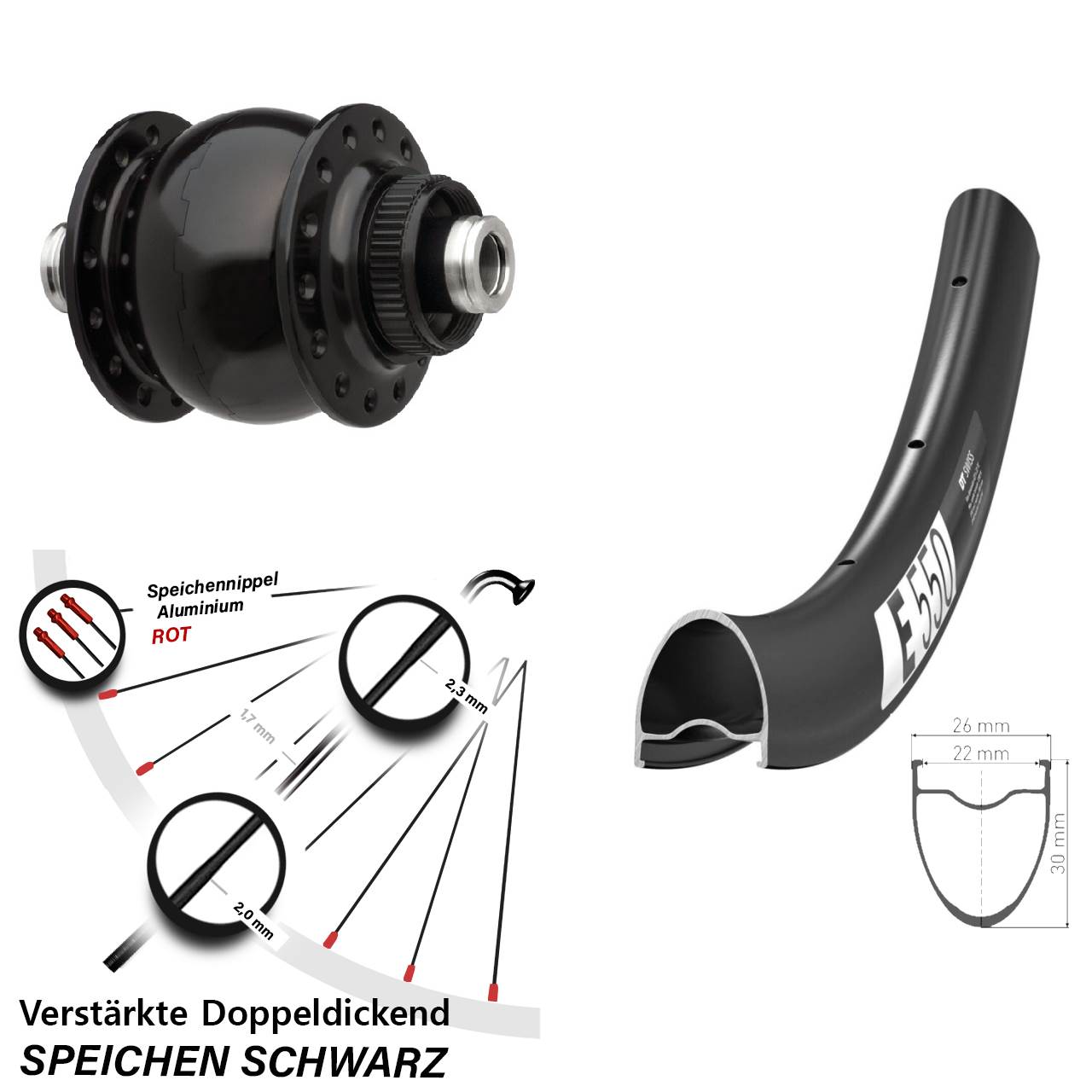 DT Swiss E 550 SON 28 Zoll Centerlock Dynamovorderrad 12x100