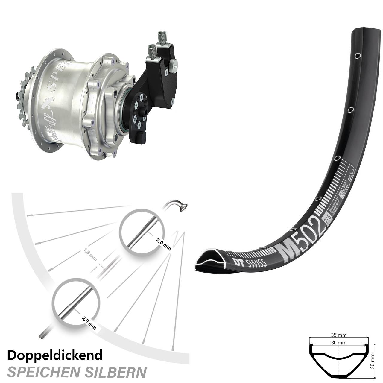 DT Swiss M502 Rohloff 500/14 CC DB OEM Tandem 27,5 Zoll Disc Hinterrrad