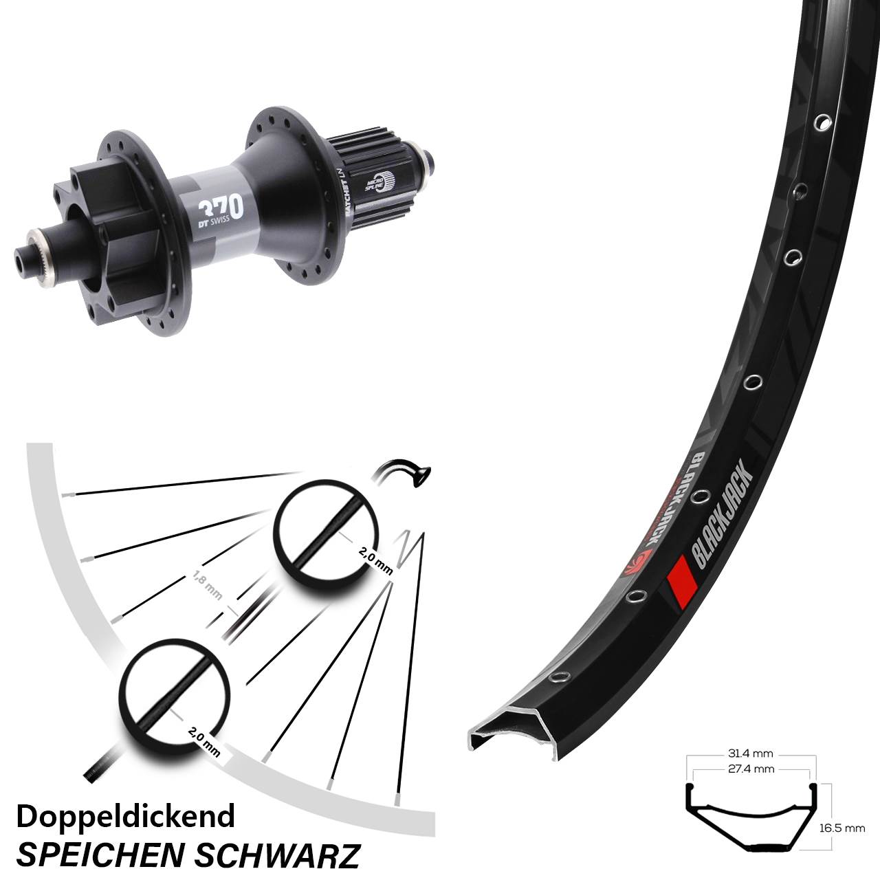 Boost 6-Loch Hinterrad QR 27,5 Zoll Rodi Ready 27 DT Swiss 370 Micro Spline