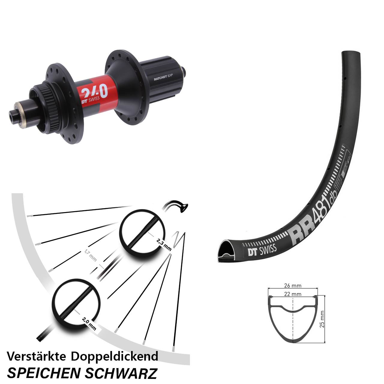 DT Swiss RR481 240 28 Zoll Disc Laufrad für Schnellspanner 11-12 fach