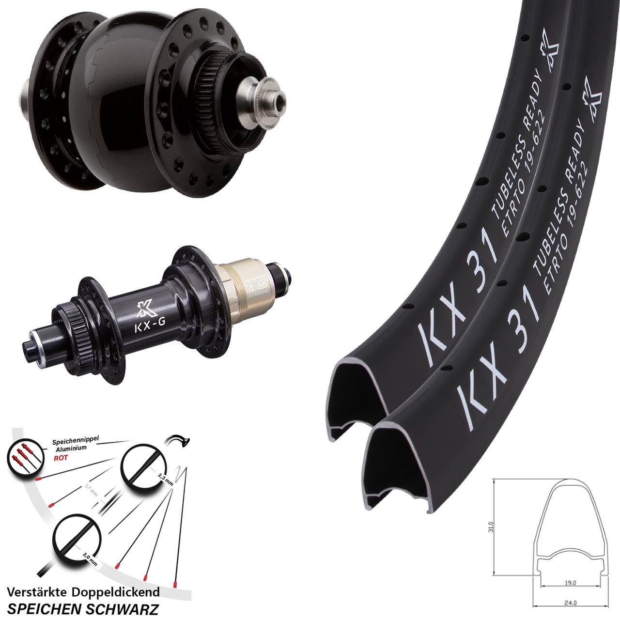 Disc Laufradsatz 28 Zoll KX-G31 SON 28 XDR für Schnellspanner