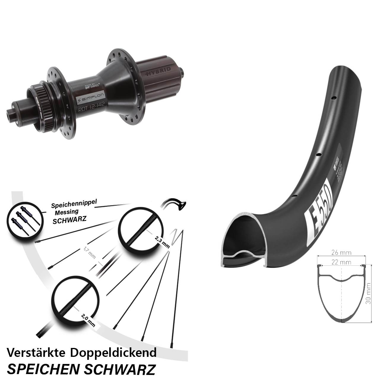28 Zoll DT Swiss E550-370 Hybrid Disc Hinterrad QR 8-11 fach HG