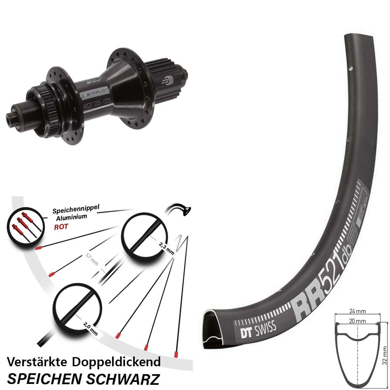 Disc Laufrad QR 28 Zoll DT Swiss RR521-370 Hybrid LN Micro Spline