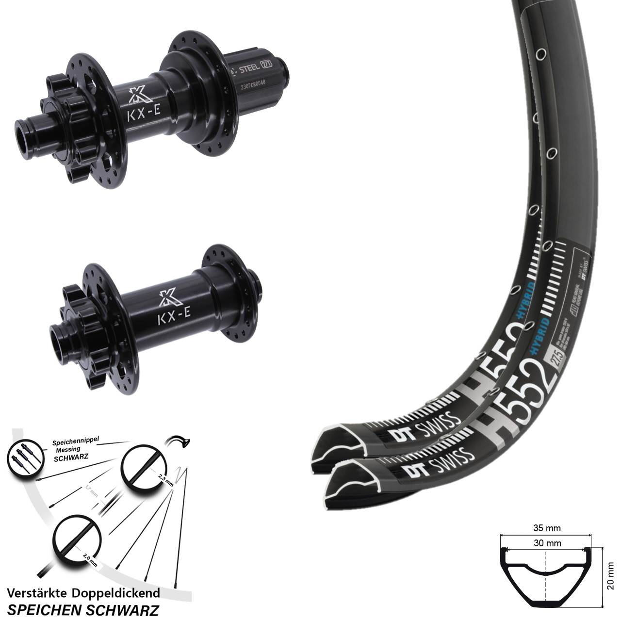 Disc Laufradsatz 29 Zoll DT Swiss H552 KX-E Heavy Duty 8-12 fach 15x110 12x148