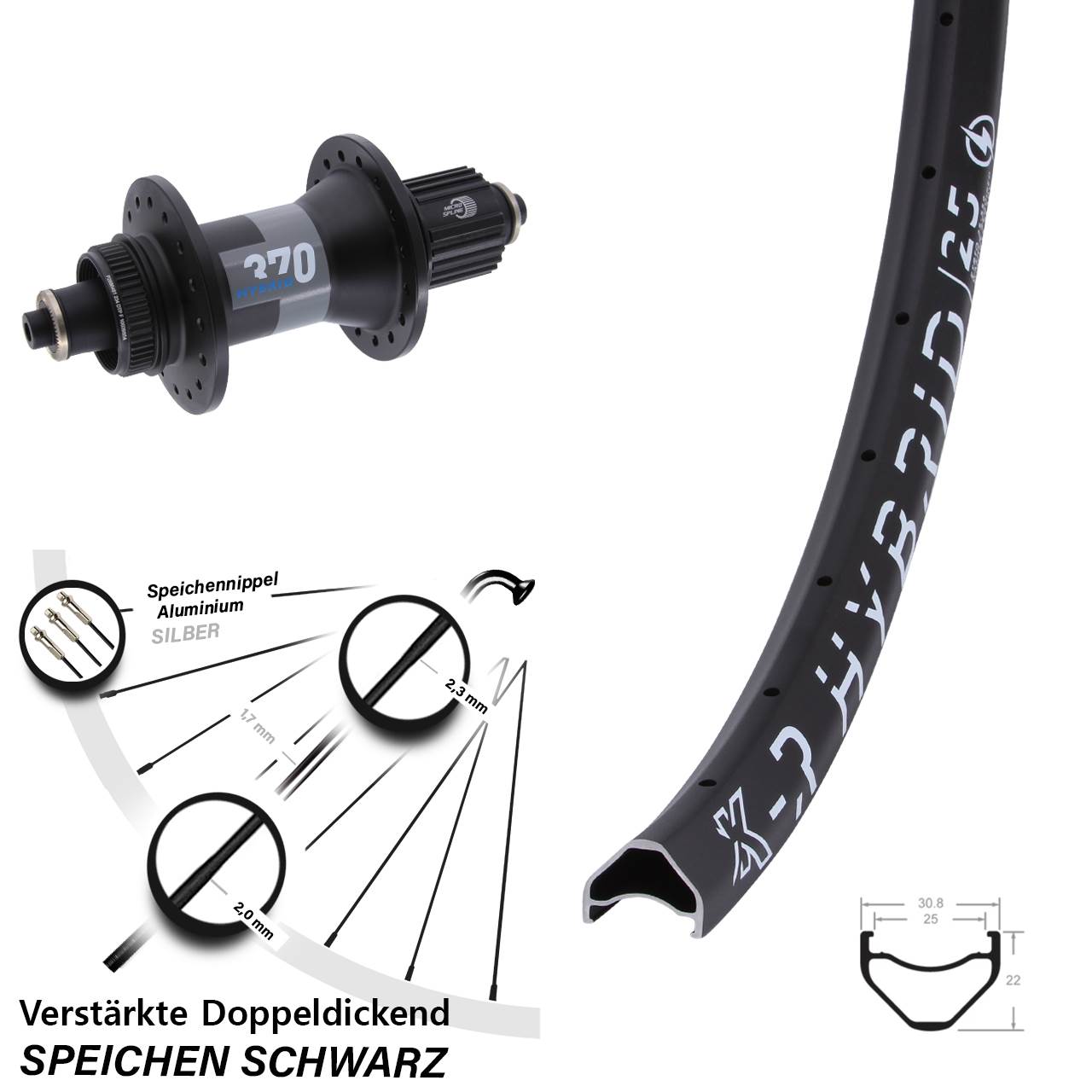 KX-R Hybrid 25 DT Swiss 370 27,5 Zoll Hinterrad für Schnellspanner Micro Spline