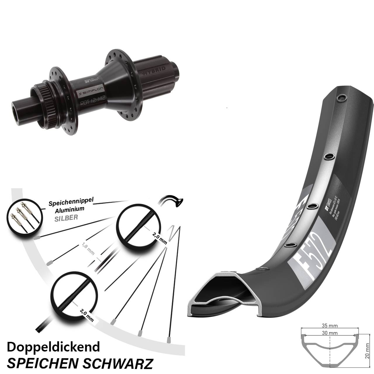 27,5 Zoll DT Swiss F 572-370 Hybrid Centerlock Hinterrad 12x142 8-11 fach