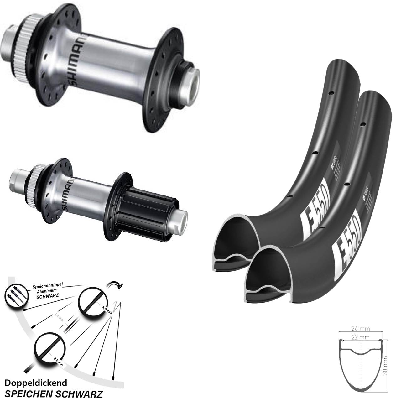 28 Zoll DT Swiss E550 Shimano GRX RS770 Disc Laufrad-Satz 12x100/142 8-12 fach