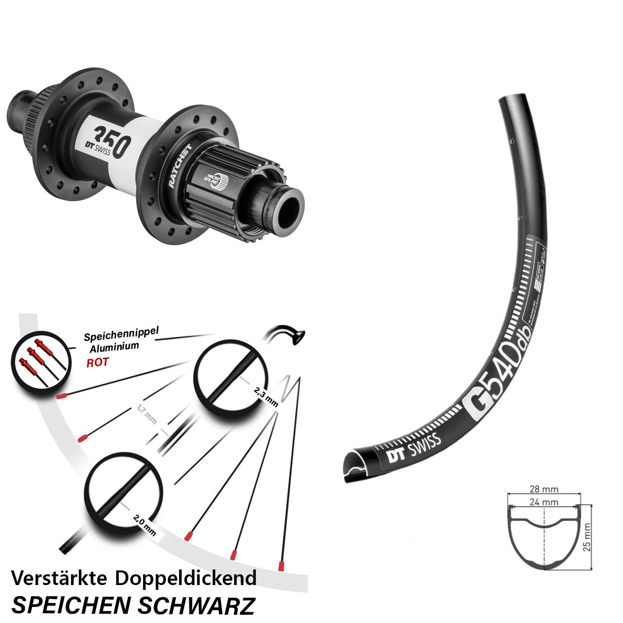 27,5 Zoll DT Swiss G 540-350 Ratchet 36 Disc Laufrad 12x142 Micro Spline