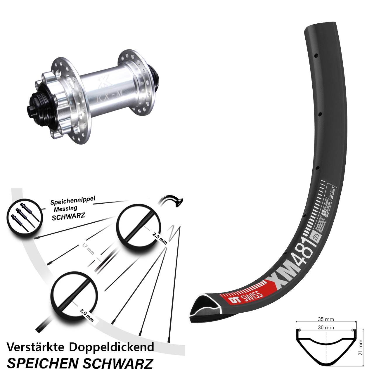 6-Loch Vorderrad 27,5 Zoll DT Swiss XM 481 KX-M für Schnellspanner