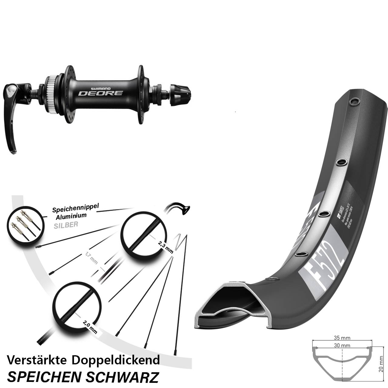 29 Zoll DT Swiss F 572 Shimano Deore Disc Laufrad für Schnellspanner