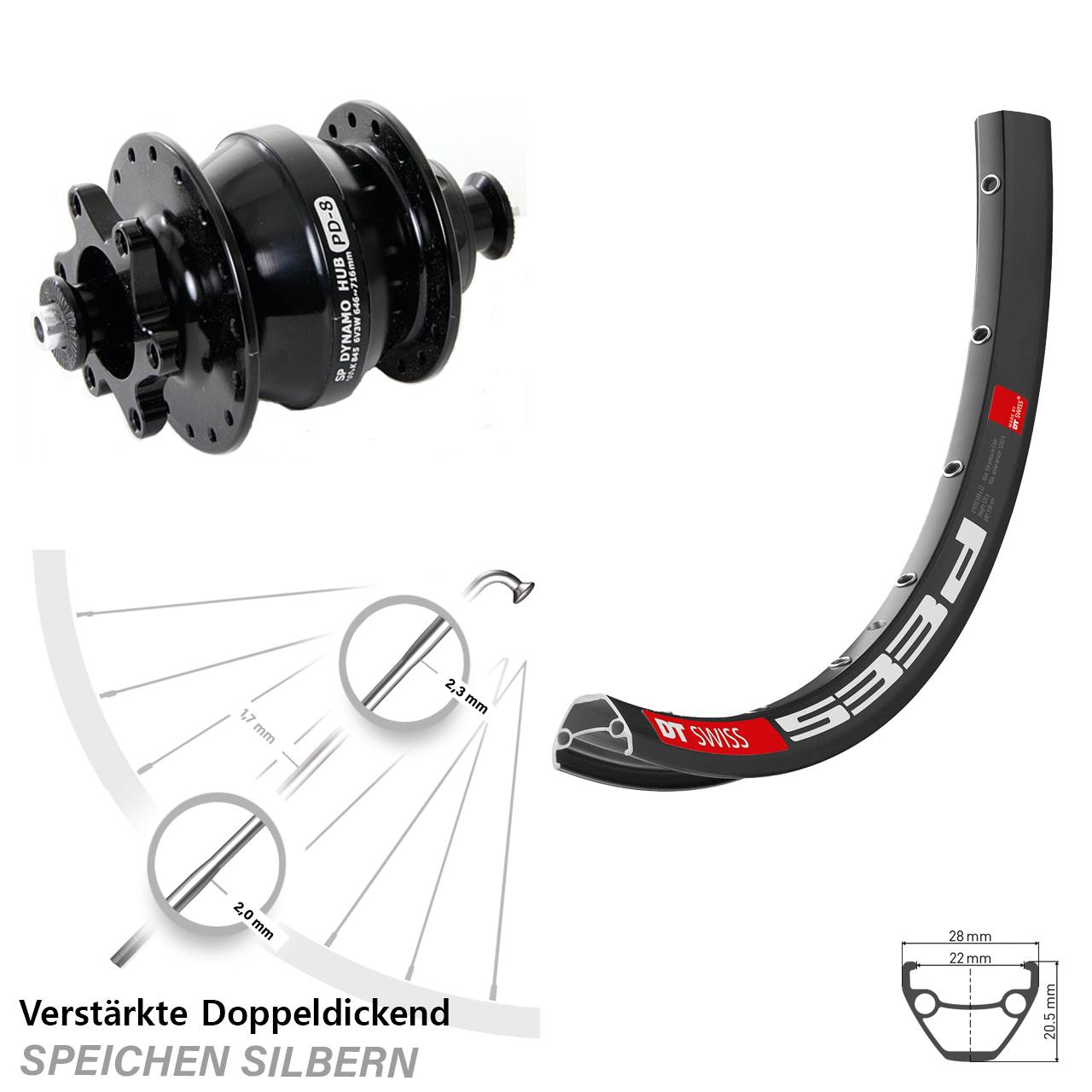 Vorderrad 6-Loch 28-29 Zoll DT Swiss 533d Shutter Precision PD-8 für Schnellspanner
