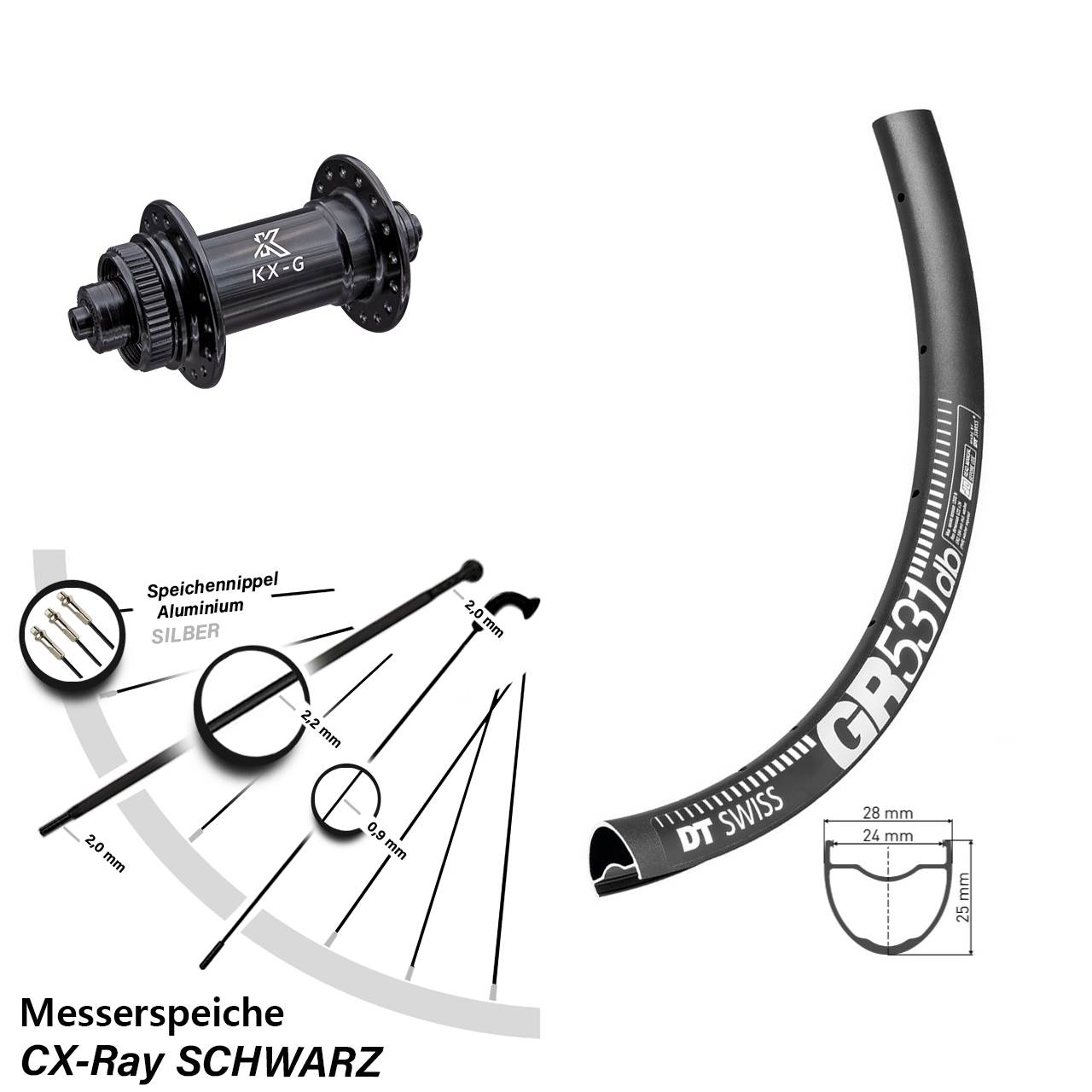 Centerlock Vorderrad 28-29 Zoll DT Swiss GR 531 KX-G für Schnellspanner CX-Ray