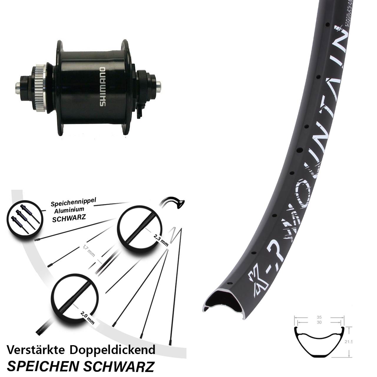Disc Nabendynamovorderrad 29 Zoll KX-R Mountain Shimano DH-UR700 für Schnellspanner