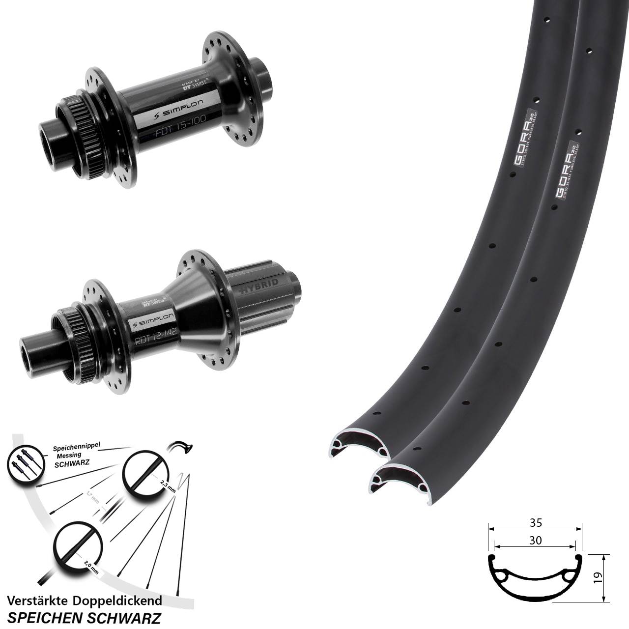 Disc Laufradsatz 27,5 Zoll Gora 30 DT Swiss 370 Hybrid 8-11 fach HG 15x100 12x142