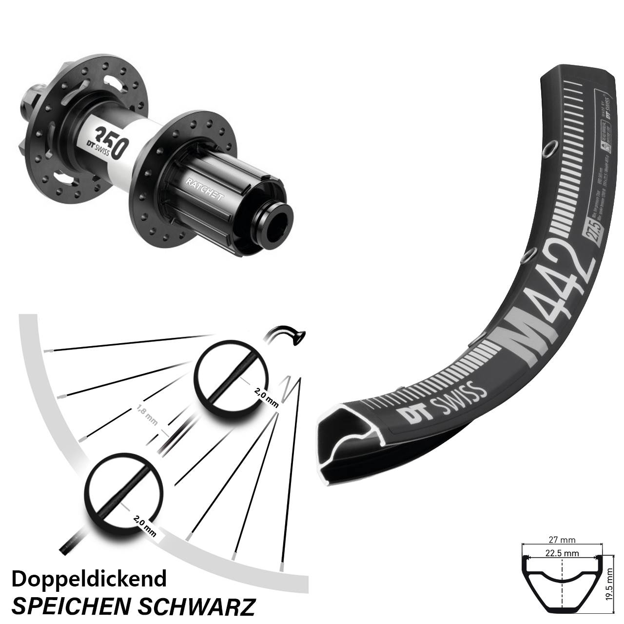 M442 DT Swiss 350 Ratchet 36 29 Zoll 6-Loch Hinterrad 12x148 Boost 8-11 fach HG