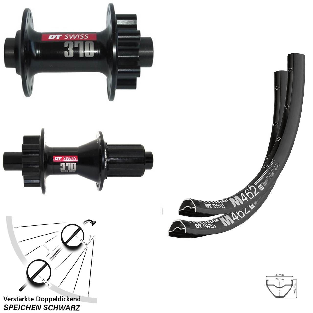 DT Swiss M 462-370 29 Zoll Disc Laufradsatz 15x100 12x142 8-11 fach