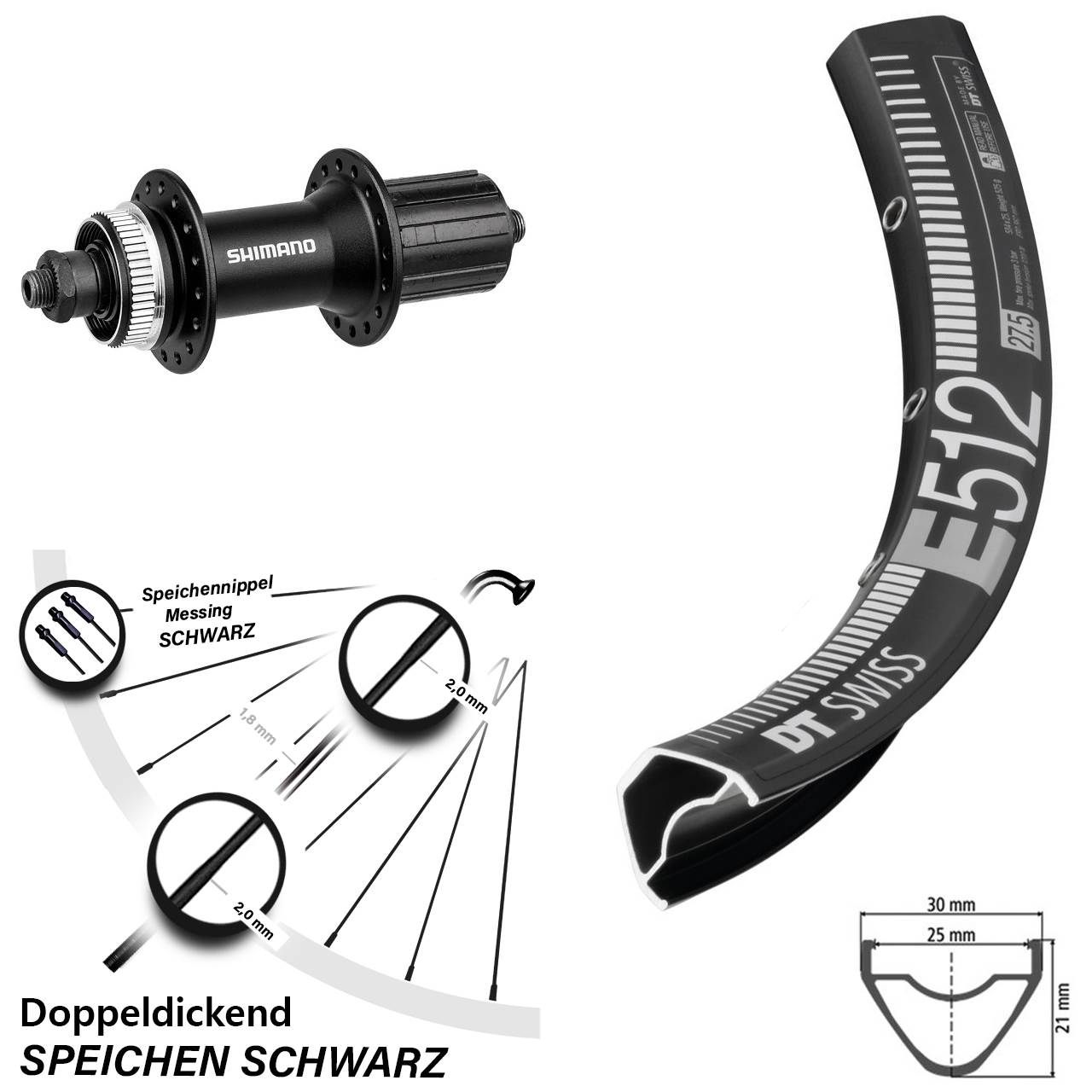 DT Swiss E512 Shimano FH-M4050 29 Zoll Disc Laufrad für Schnellspanner 8-11 fach