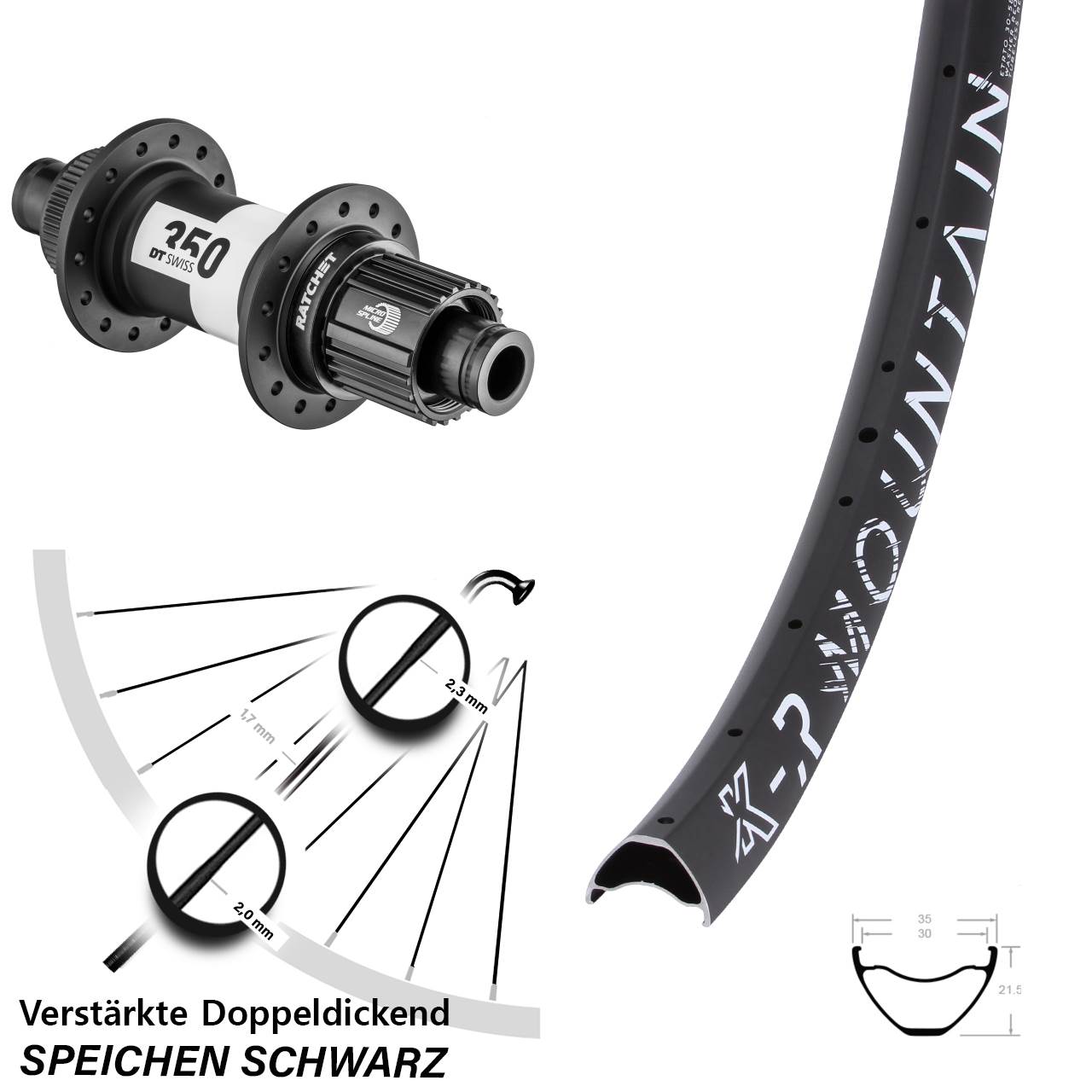 KX-R Mountain DT Swiss 350 27,5 Zoll Hinterrad Centerlock 12x142 Micro Spline