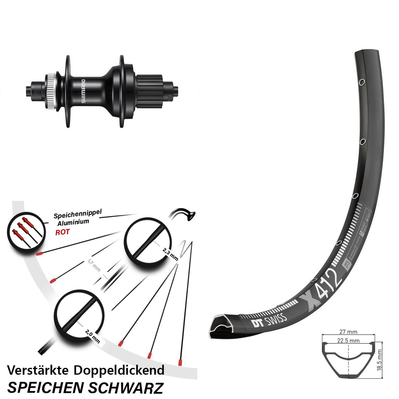 DT Swiss X412 Shimano FH-MT500 29 Zoll Disc Laufrad QR Micro Spline