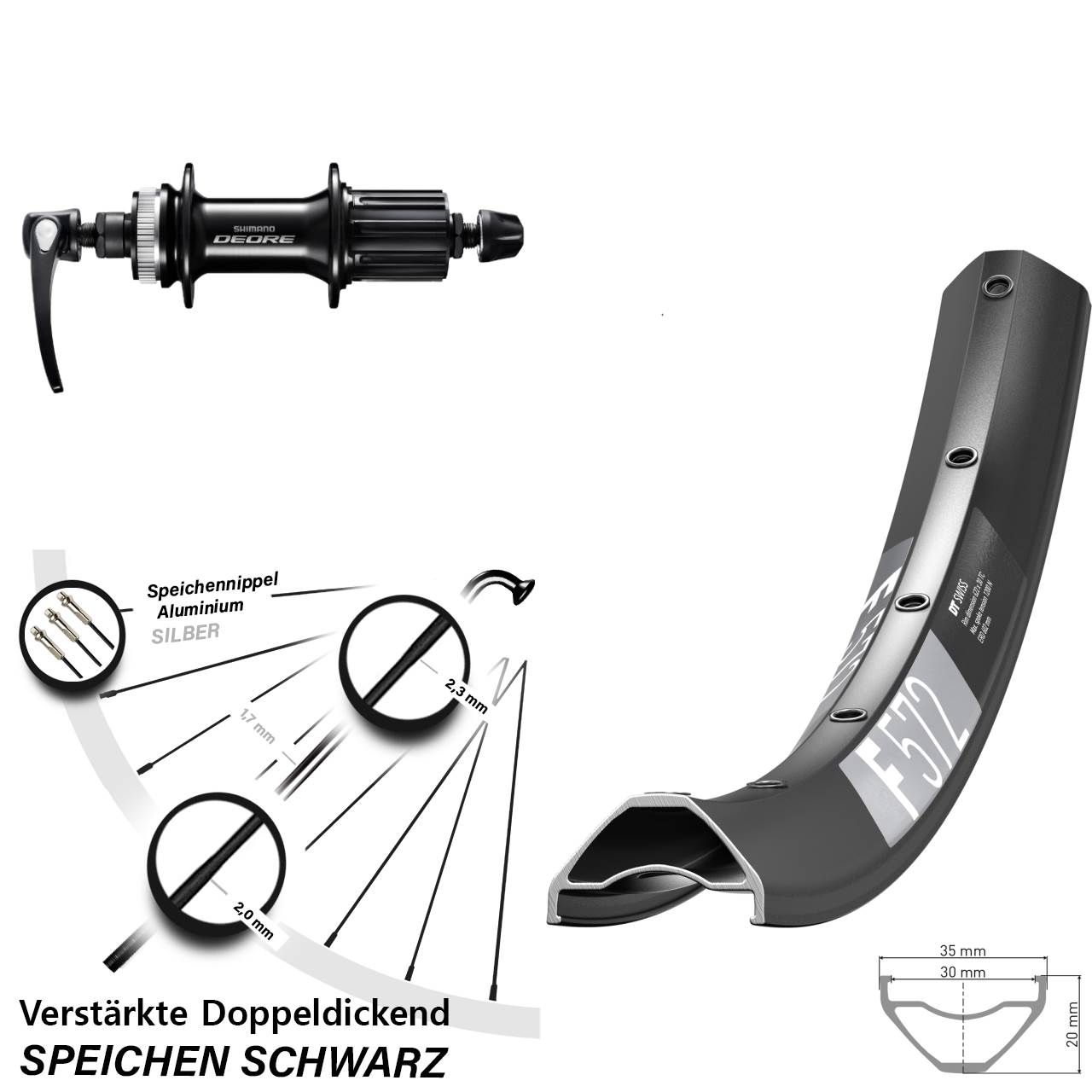 Centerlock Hinterrad 650B DT Swiss F572 Shimano Deore 8-11 fach HG QR