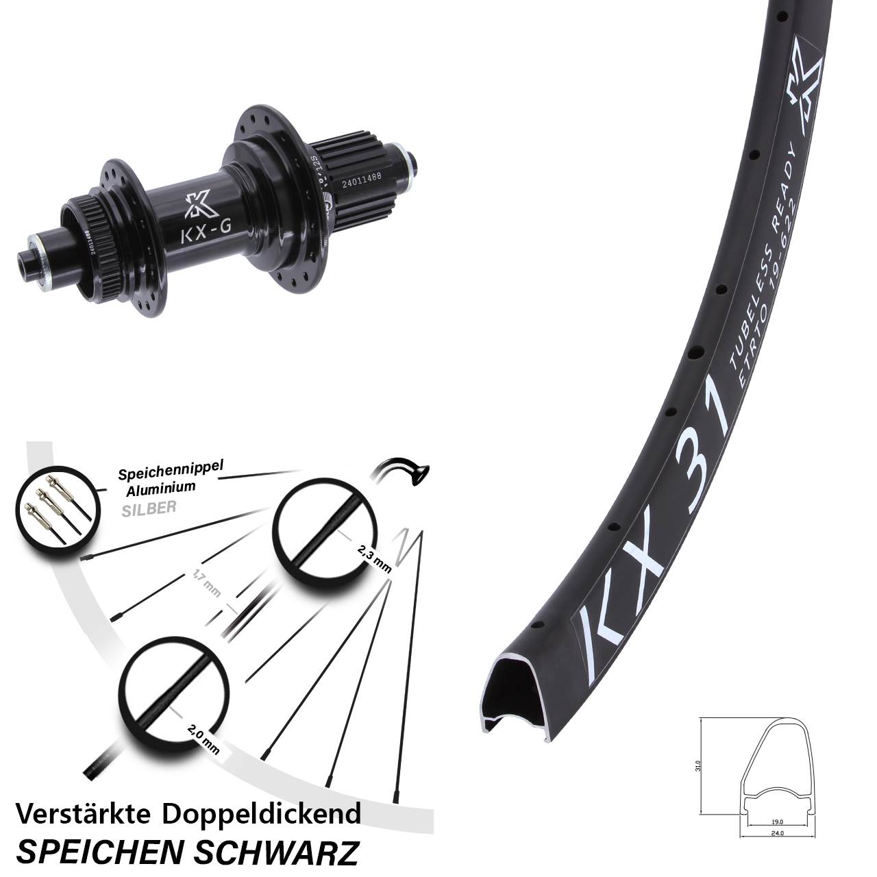 Hinterrad Centerlock 28 Zoll KX-G 31 Offset Shimano Micro Spline QR