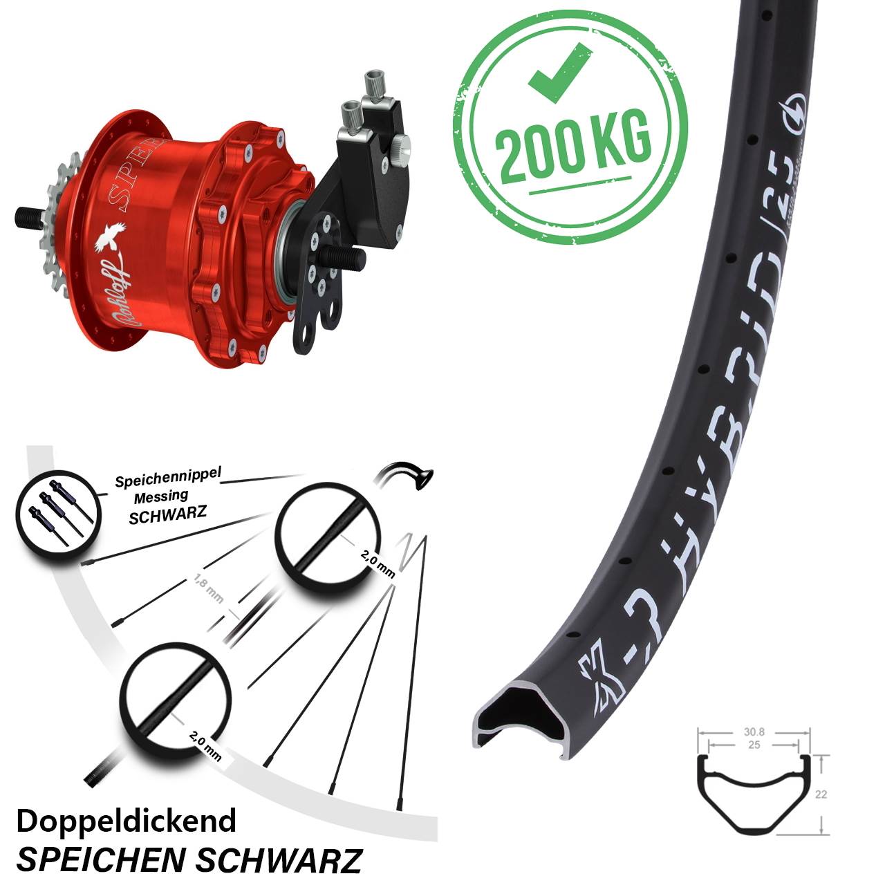 28 Zoll KX-R Hybrid 25 Rohloff Speedhub TS DB Tandem rot
