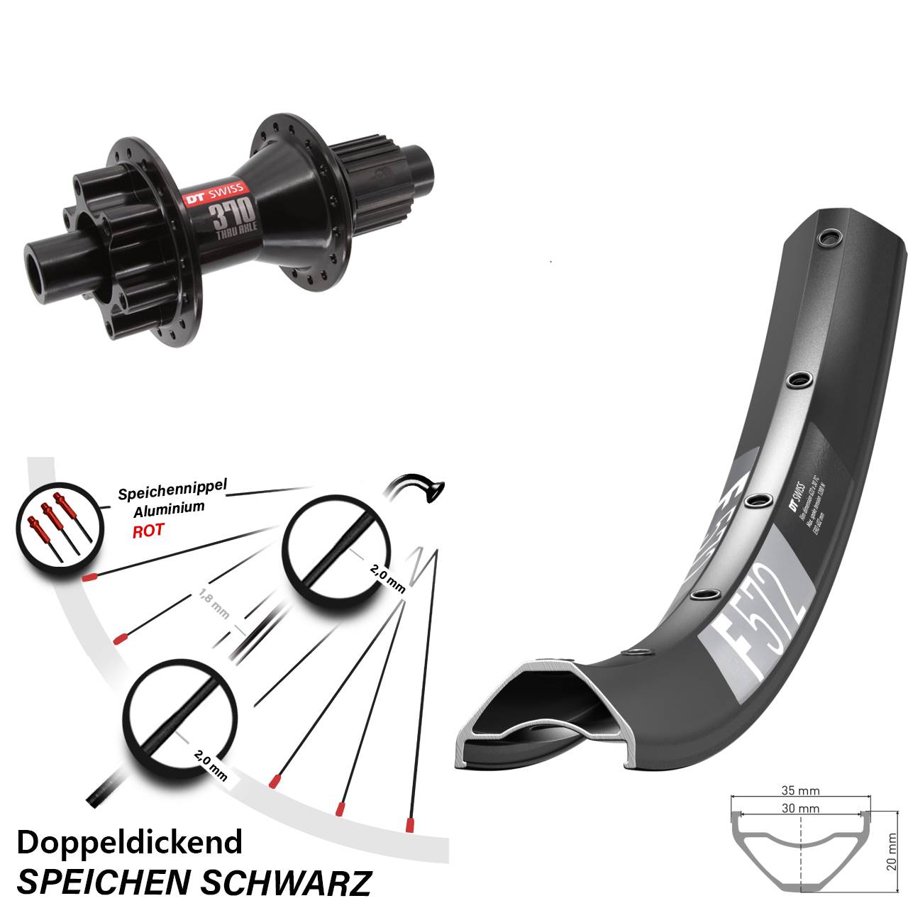 29 Zoll DT Swiss F572-370 Hybrid Hinterrad 6-Loch 12x142 Shimano Micro Spline