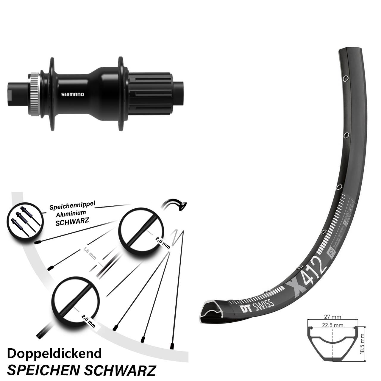 Disc Hinterrad 28-29 Zoll DT Swiss X 412 Shimano FH-TC500 11-12 fach HG 12x142
