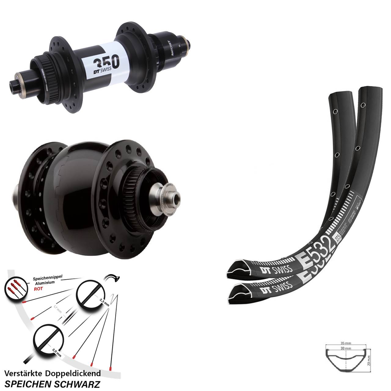 Centerlock Laufradsatz 29 Zoll DT Swiss E 532 DT Swiss 350 SON 28 XD für Schnellspanner