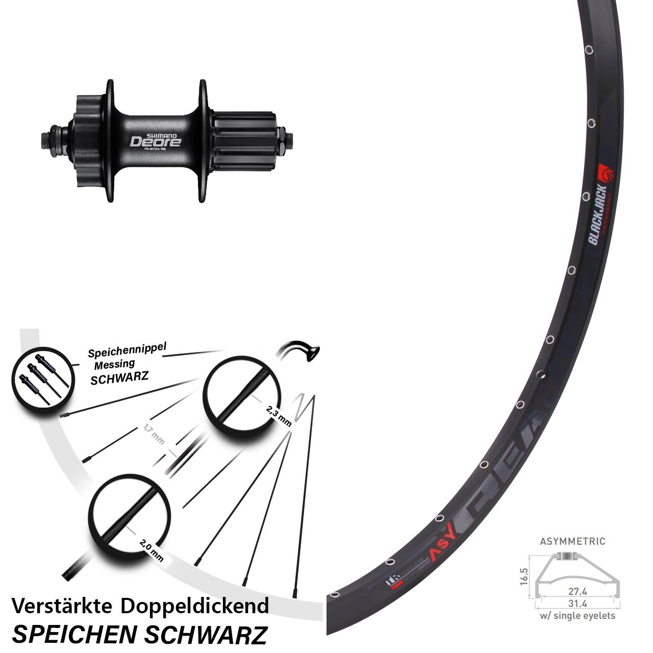 27,5 Zoll Rodi Ready 27 Shimano Deore Disc Hinterrad QR 8-11 fach HG