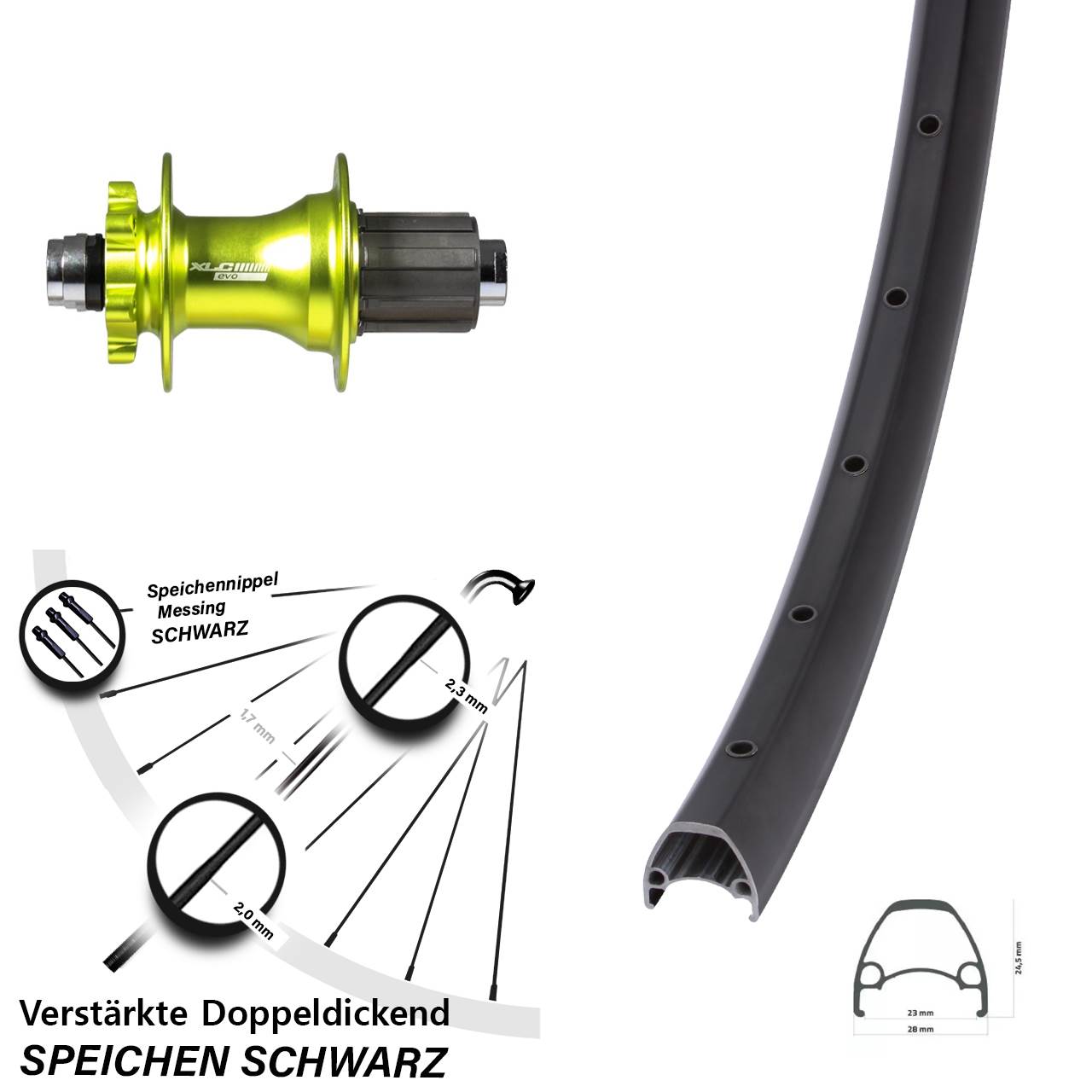 28 Zoll Ambrosio Sport XLC Evo grün Disc Laufrad 12x142 8-11 fach HG